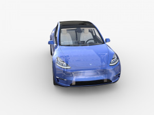 tesla model y rwd blue with interior and chassis 3D Model