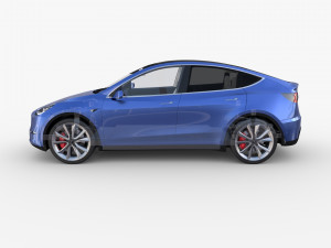 tesla model y rwd blue with interior and chassis 3D Model