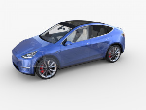 tesla model y rwd blue with interior and chassis 3D Model