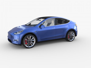 tesla model y rwd blue with interior and chassis 3D Model