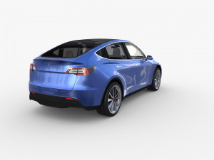 tesla model y rwd blue with interior and chassis 3D Model