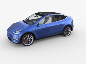 tesla model y rwd blue with interior and chassis 3D Model