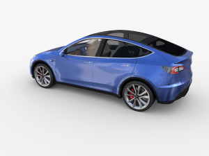 tesla model y rwd blue with interior and chassis 3D Model