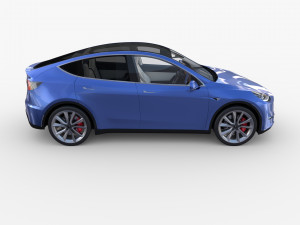 tesla model y rwd blue with interior and chassis 3D Model