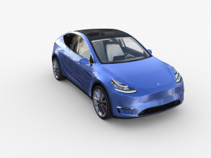 tesla model y rwd blue with interior and chassis 3D Model