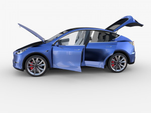 tesla model y rwd blue with interior and chassis 3D Model