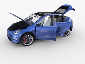 tesla model y rwd blue with interior and chassis 3D Model