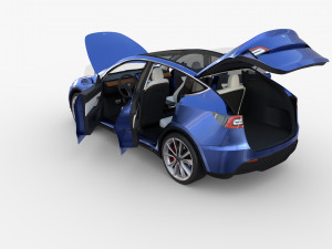 tesla model y rwd blue with interior and chassis 3D Model