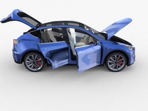 tesla model y rwd blue with interior and chassis 3D Model