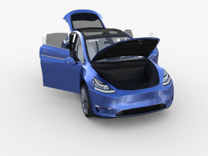 tesla model y rwd blue with interior and chassis 3D Model