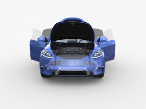 tesla model y rwd blue with interior and chassis 3D Model