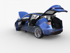 tesla model y rwd blue with interior and chassis 3D Model
