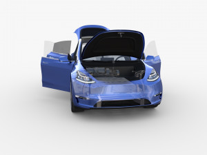 tesla model y rwd blue with interior and chassis 3D Model