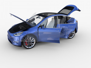 tesla model y rwd blue with interior and chassis 3D Model