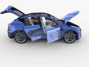 tesla model y rwd blue with interior and chassis 3D Model