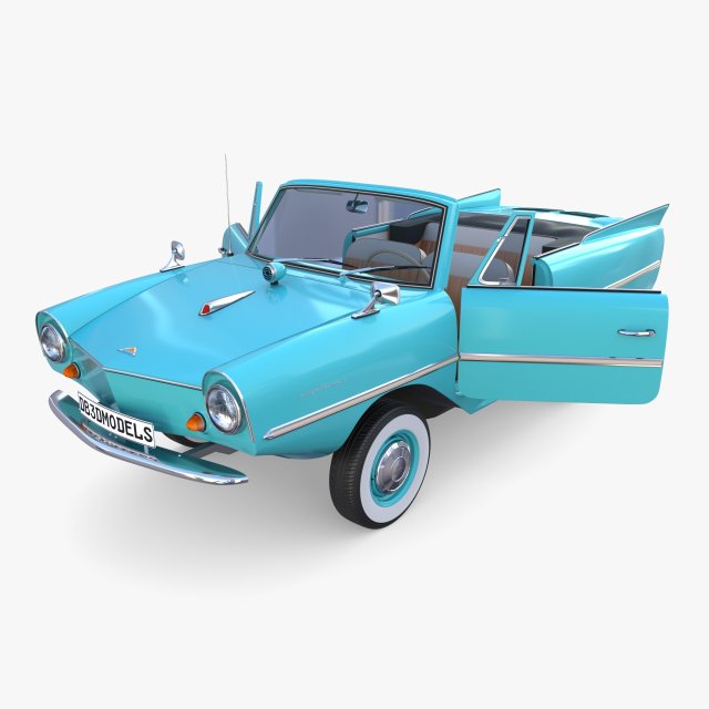 amphicar 770 blue w interior 3D Model .c4d .max .obj .3ds .fbx .stl .blend 
