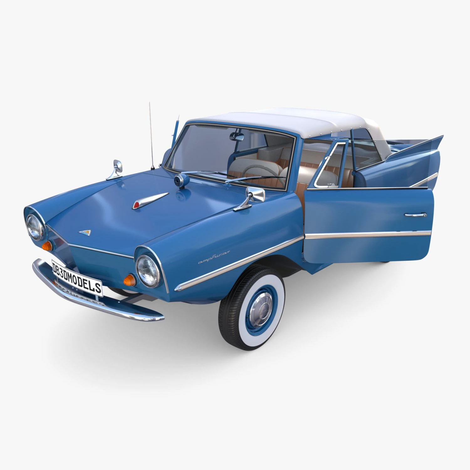 amphicar 770 blue w interior top up 3D Model .c4d .max .obj .3ds .fbx .stl .blend 