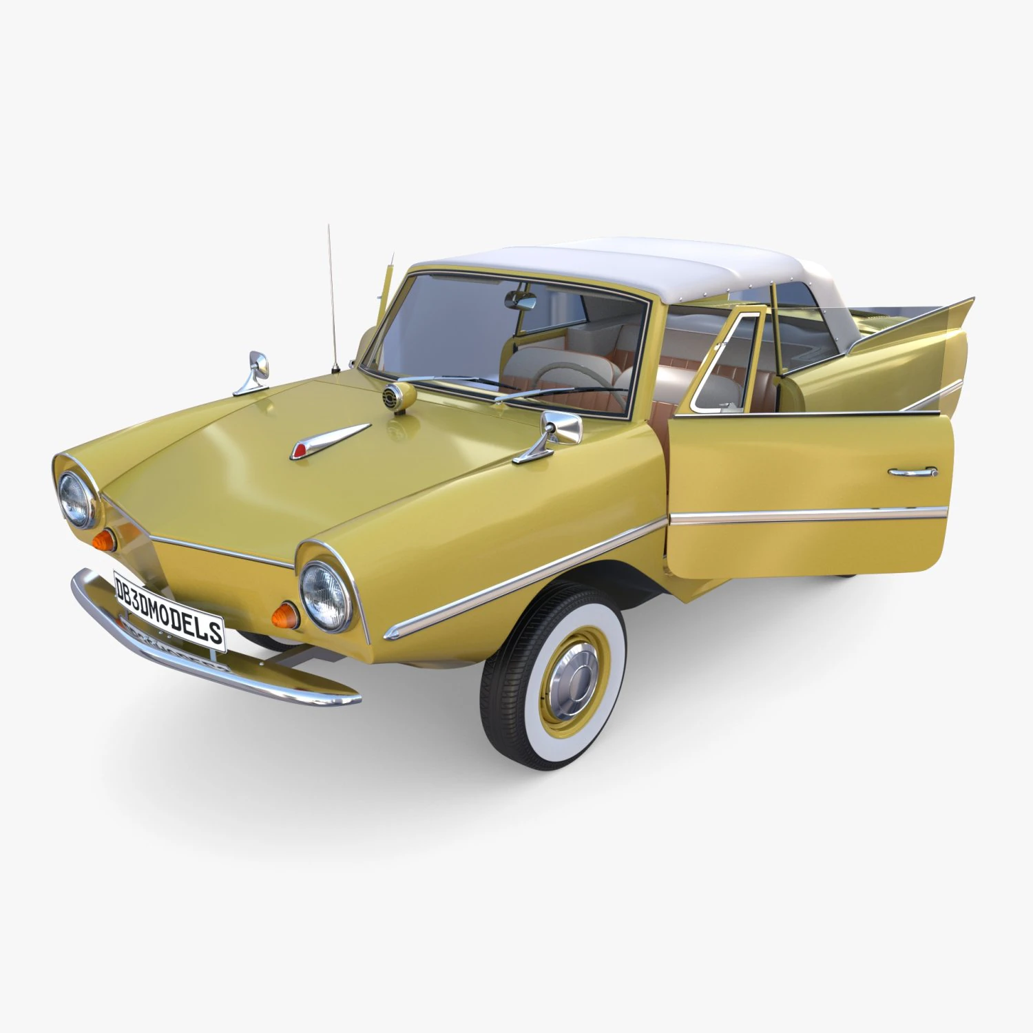 generic 60s amphibious w interior car top up 3D Model .c4d .max .obj .3ds .fbx .stl .blend 