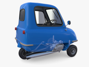 peel p50 blue with interior and chassis 3D Model
