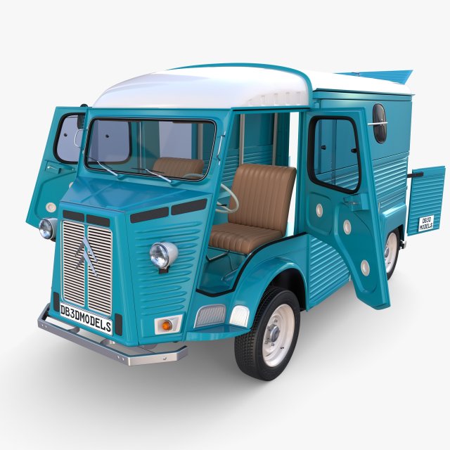 Citroen HY Blue with interior 3D Model .c4d .max .obj .3ds .fbx .lwo .lw .lws