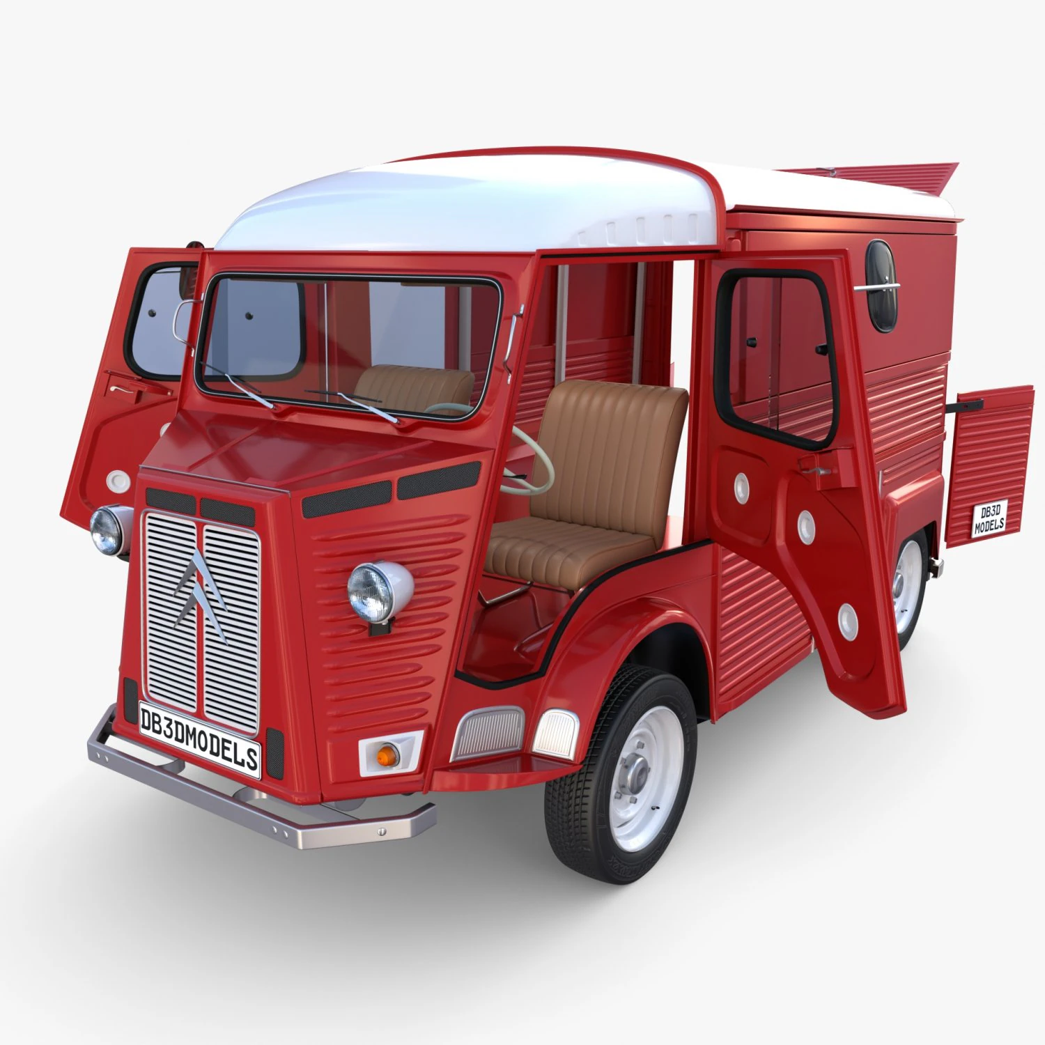 Citroen HY Red with interior 3D Model .c4d .max .obj .3ds .fbx .stl .blend