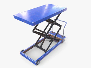 Scissor Lift Table Blue 3D Model