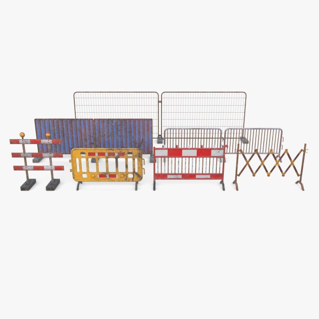 Construction site barrier pack V1 weathered 3D 模型 .c4d .max .obj .3ds .fbx .stl .blend 