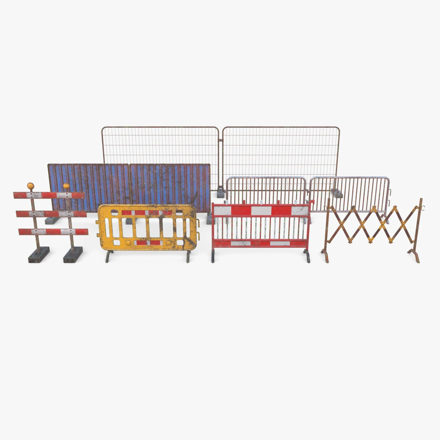 Construction site barrier pack V1 weathered 3D Model .c4d .max .obj .3ds .fbx .stl .blend