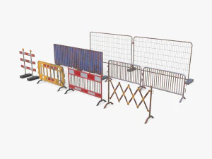 Construction site barrier pack V1 weathered 3D Model