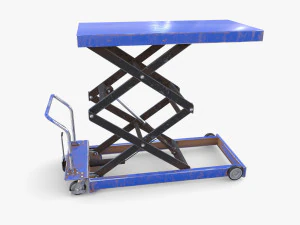 Animated Scissor Lift Table Blue 3D Model