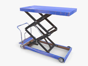 Animated Scissor Lift Table Blue 3D Model