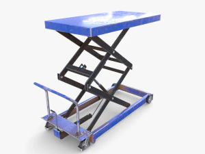 Animated Scissor Lift Table Blue 3D Model