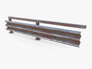 Tileable single sided traffic barrier guardrail V1 weathered 3D Model