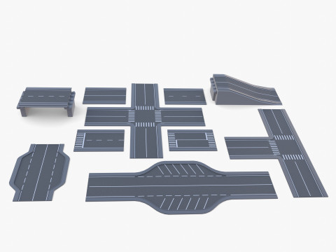 Connectable road segment pack v1 3D Model