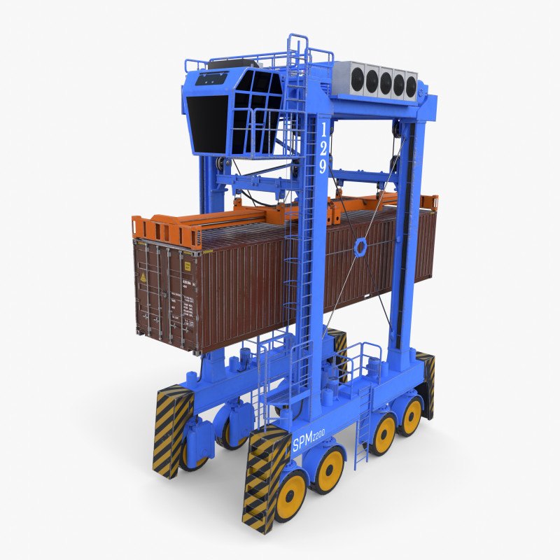 Port Container Straddle Carrier Crane V1 Model 3D .c4d .max .obj .3ds .fbx .stl .blend 