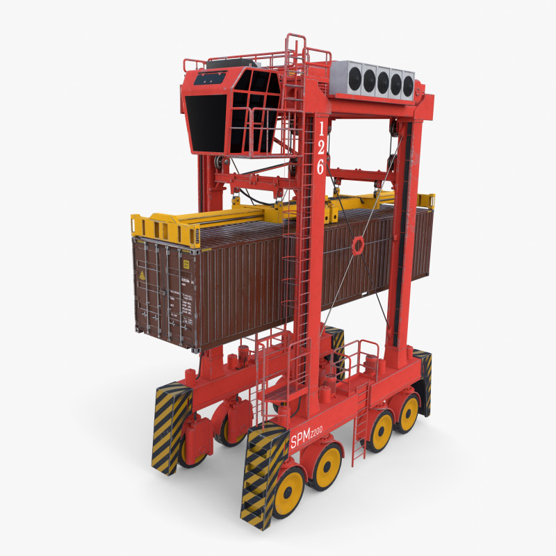 Port Container Straddle Carrier Crane V2 Modèle 3D .c4d .max .obj .3ds .fbx .stl .blend 