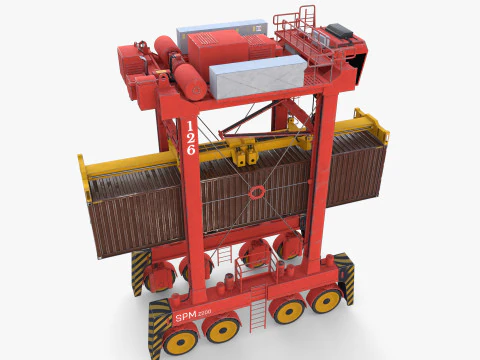 Port Container Straddle Carrier Crane V2 3D Model