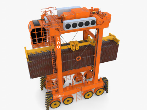 Port Container Straddle Carrier Crane V3 Modelo 3D