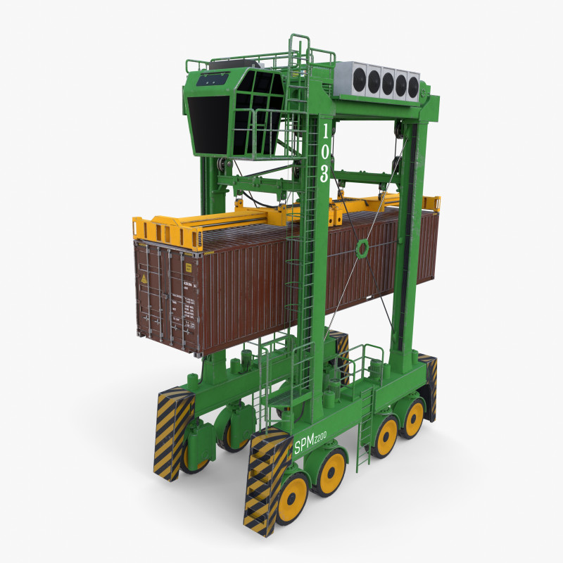 Port Container Straddle Carrier Crane V4 3D Модель .c4d .max .obj .3ds .fbx .stl .blend 