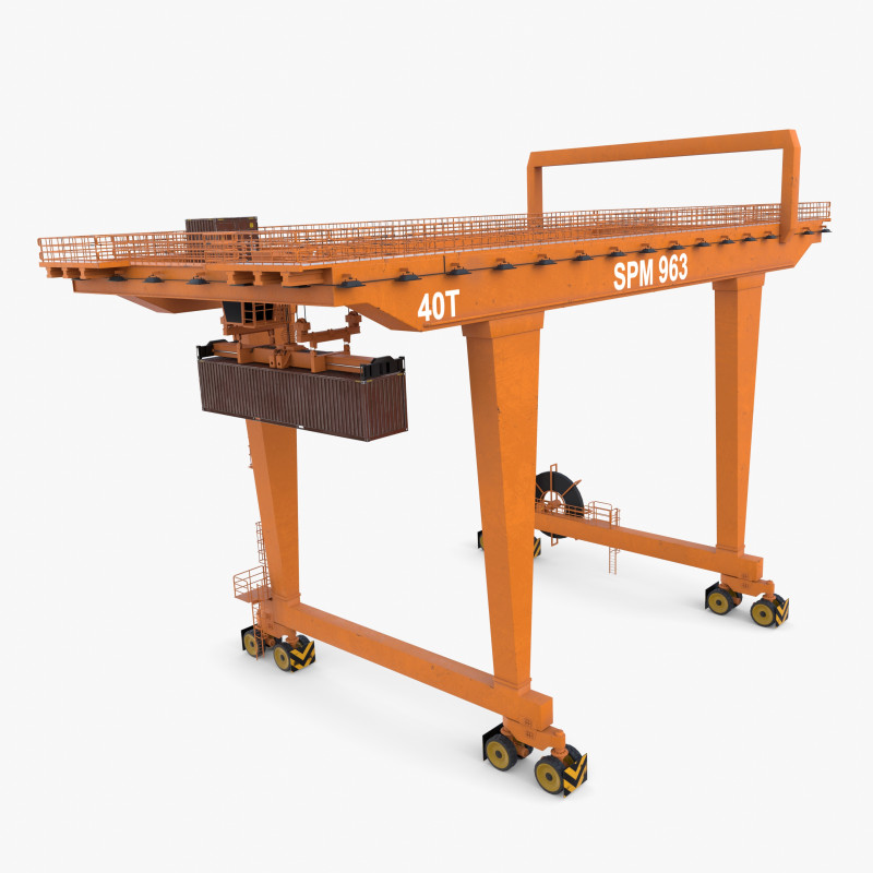 Rail Mounted Gantry Crane V3 Model 3D .c4d .max .obj .3ds .fbx .stl .blend 