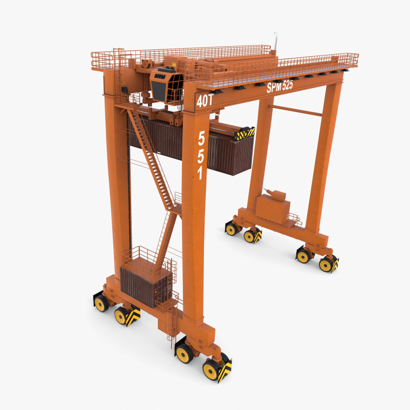 Rubber Tired Gantry Crane V2 3D 模型 .c4d .max .obj .3ds .fbx .stl .blend 