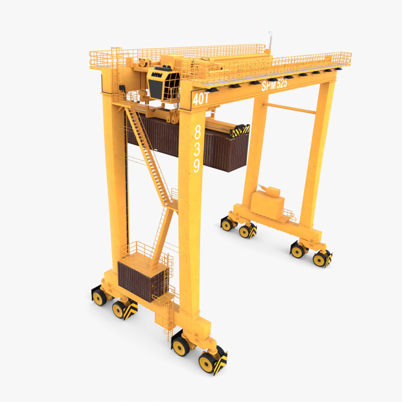 Rubber Tired Gantry Crane V3 3D Model .c4d .max .obj .3ds .fbx .stl .blend 