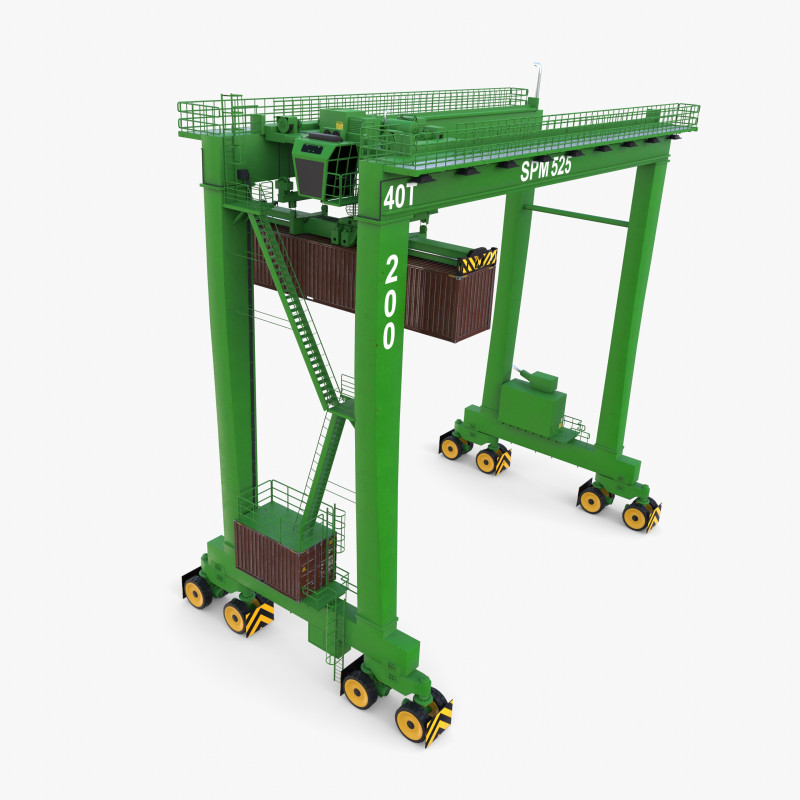 Rubber Tired Gantry Crane V4 3D Model .c4d .max .obj .3ds .fbx .stl .blend 