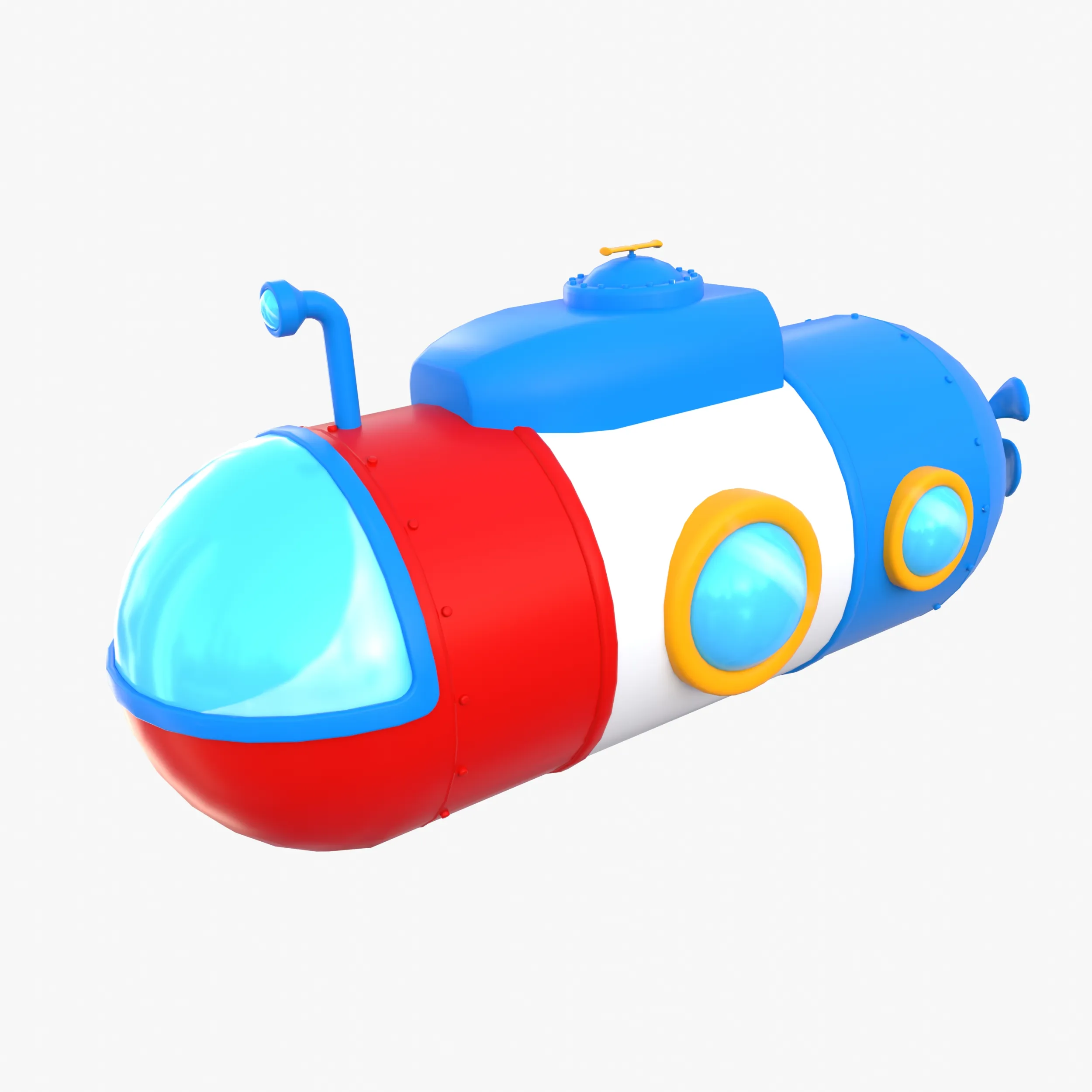 Cartoon Submarine V2 3D Model .c4d .max .obj .3ds .fbx .stl .blend 