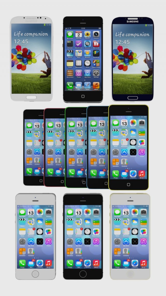 modern phone collection Model 3D .c4d .max .obj .3ds .fbx .stl .blend 