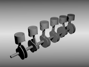 animated six cylinder engine Model 3D