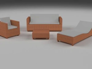 d&uuml;ş&uuml;k poli hasır mobilya paketi 2 3D Model