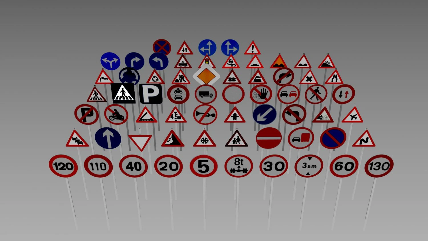 road sign pack 3D Model .c4d .max .obj .3ds .fbx .stl .blend 