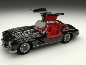 rigged mercedes 300sl gullwing with interior 3D Model
