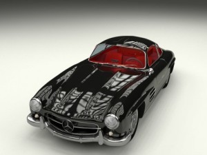 rigged mercedes 300sl gullwing with interior 3D 模型